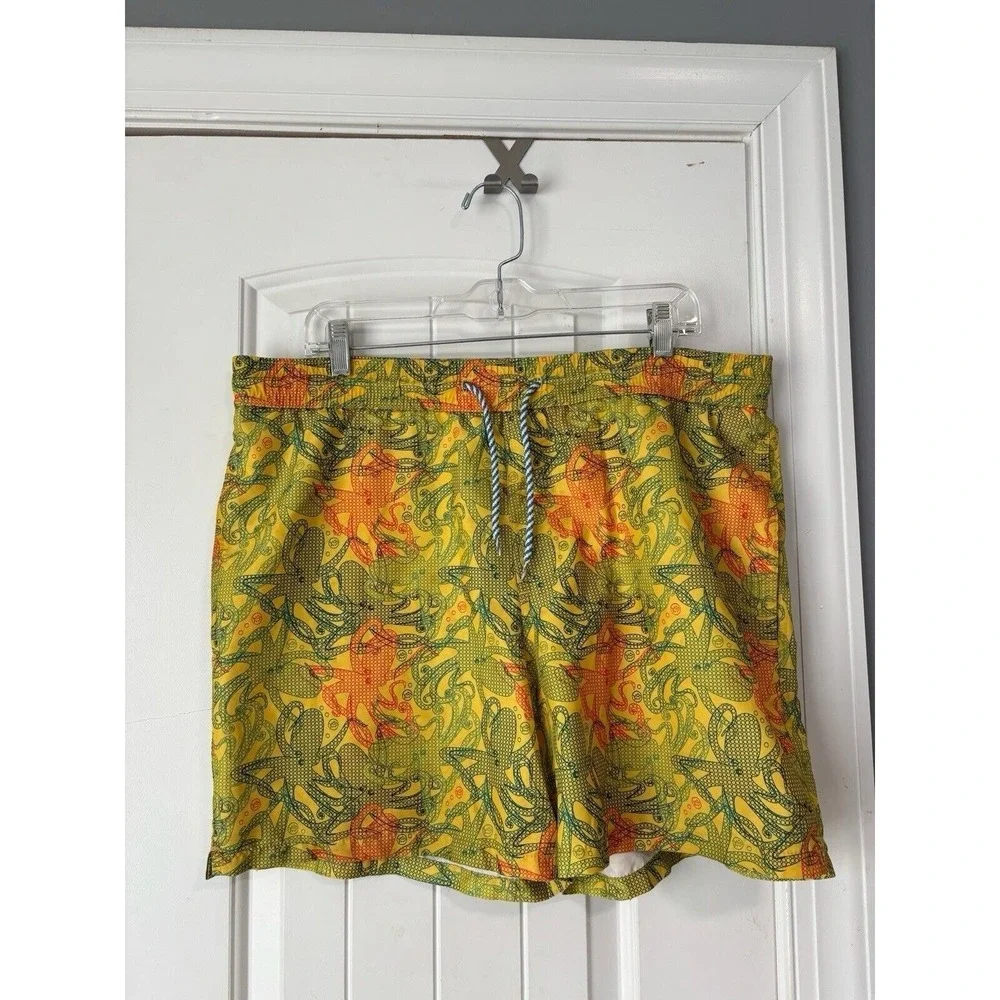 SOUTHERN TIDE Men's Yellow Blue Print Swim Shorts Trunks Board Shorts Size M EUC